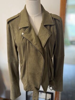 Women’s Olive Green Faux Suede Moto Jacket